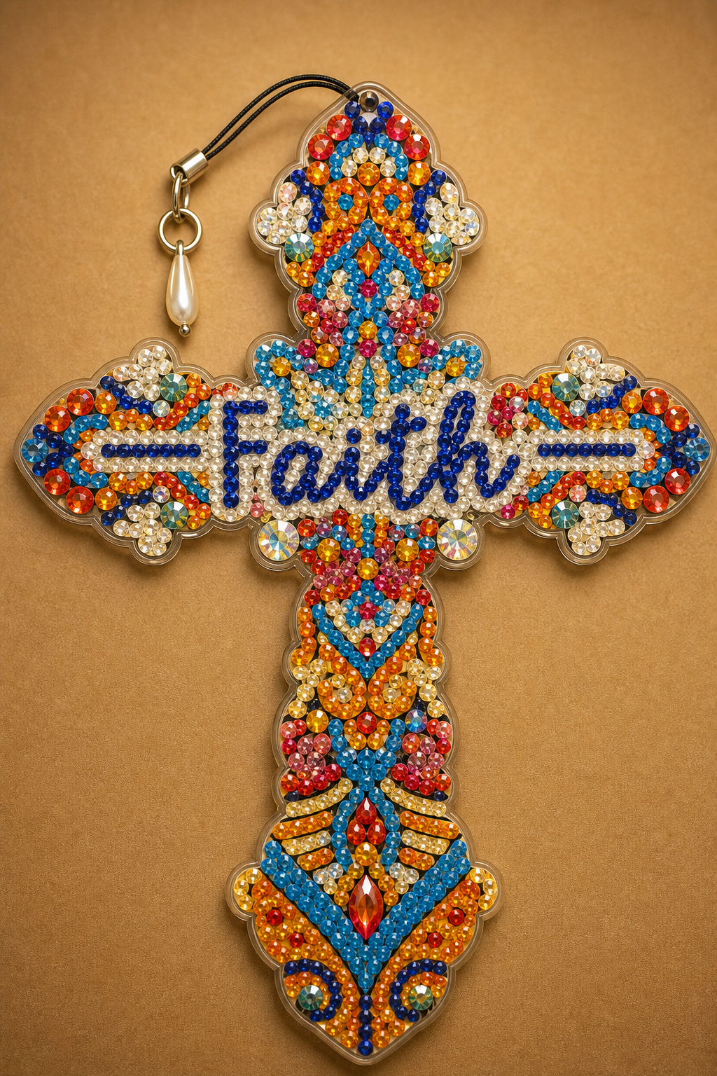 Faith cross diamond art keychain